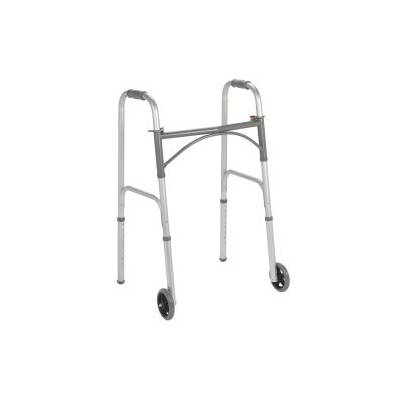 Dual Release Folding Walker with Wheels Adjustable Height drive™ Steel Frame 350 lbs. Weight Capacity 32 to 39 Inch Height