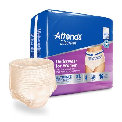 Female Adult Absorbent Underwear Attends® Discreet Pull On with Tear Away Seams X-Large Disposable Heavy Absorbency