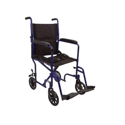 Transport Chair McKesson 19 Inch Seat Width Full Length Arm Swing-Away Footrest Aluminum Frame with Blue Finish