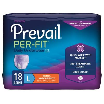 Female Adult Absorbent Underwear Prevail® Per-Fit® Pull On with Tear Away Seams Large Disposable Moderate Absorbency
