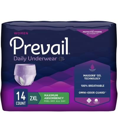Female Adult Absorbent Underwear Prevail® Daily Underwear Pull On with Tear Away Seams 2X-Large Disposable Heavy Absorbency