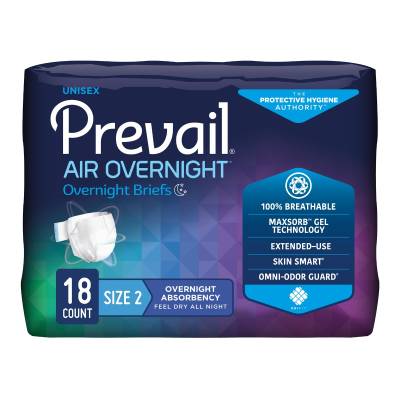 Unisex Adult Incontinence Brief Prevail Air™ Overnight Size 2 / Large Disposable Heavy Absorbency
