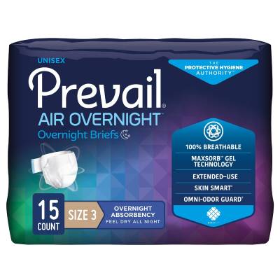 Unisex Adult Incontinence Brief Prevail Air™ Overnight Size 3 / X-Large Disposable Heavy Absorbency