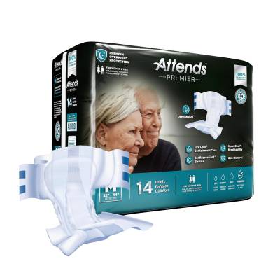 Unisex Adult Incontinence Brief Attends® Premier Medium Disposable Heavy Absorbency