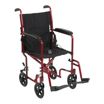 Transport Chair McKesson 19 Inch Seat Width Full Length Arm Swing-Away Footrest Aluminum Frame with Red Finish