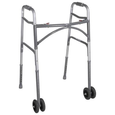 Bariatric Dual Release Folding Walker with Wheels Adjustable Height drive™ Steel Frame 500 lbs. Weight Capcity 32 to 39 Inch Height