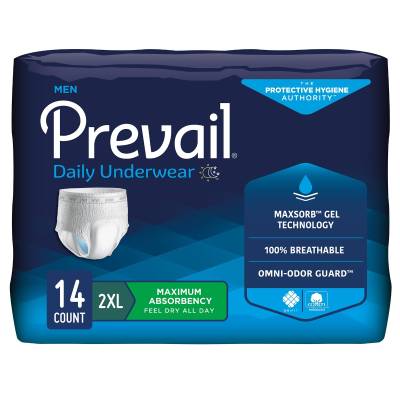 Male Adult Absorbent Underwear Prevail® Daily Underwear Pull On with Tear Away Seams 2X-Large Disposable Heavy Absorbency