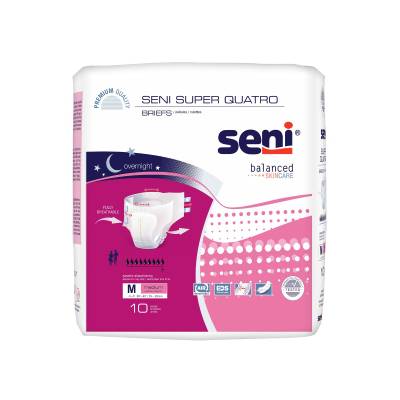 Unisex Adult Incontinence Brief Seni® Super Quatro Medium Disposable Heavy Absorbency