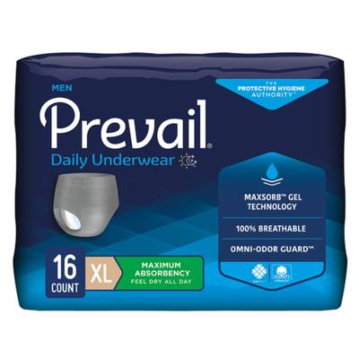 Male Adult Absorbent Underwear Prevail® Daily Underwear Pull On with Tear Away Seams X-Large Disposable Heavy Absorbency