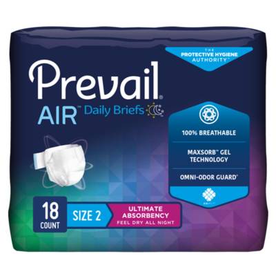 Unisex Adult Incontinence Brief Prevail® Air™ Size 2 / Large Disposable Heavy Absorbency