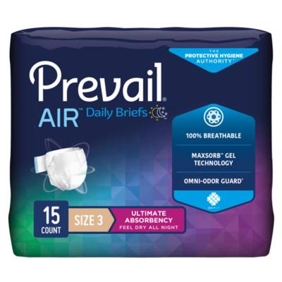 Unisex Adult Incontinence Brief Prevail® Air™ Size 3 / X-Large Disposable Heavy Absorbency