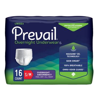 Unisex Adult Absorbent Underwear Prevail® Overnight Pull On with Tear Away Seams Small / Medium Disposable Heavy Absorbency