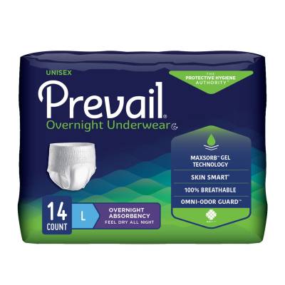 Unisex Adult Absorbent Underwear Prevail® Overnight Pull On with Tear Away Seams Large Disposable Heavy Absorbency