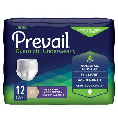 Unisex Adult Absorbent Underwear Prevail® Overnight Pull On with Tear Away Seams X-Large Disposable Heavy Absorbency