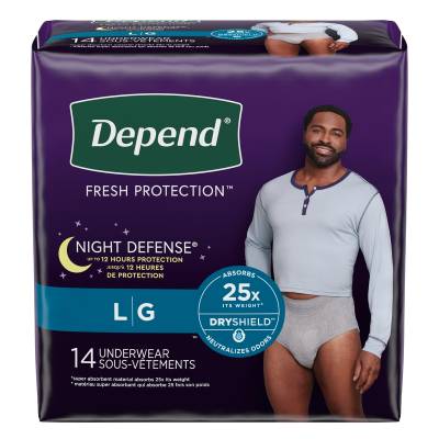 Male Adult Absorbent Underwear Depend® Night Defense® Pull On with Tear Away Seams Large Disposable Heavy Absorbency