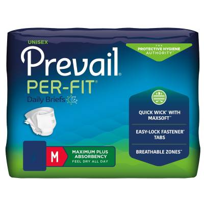 Unisex Adult Incontinence Brief Prevail® Per-Fit® Maximum Plus Medium Disposable Heavy Absorbency