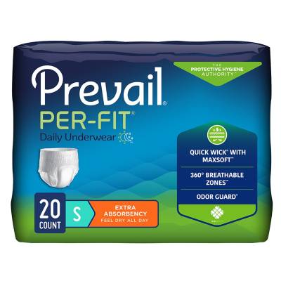Unisex Adult Absorbent Underwear Prevail® Per-Fit® Extra Pull On with Tear Away Seams Small Disposable Heavy Absorbency