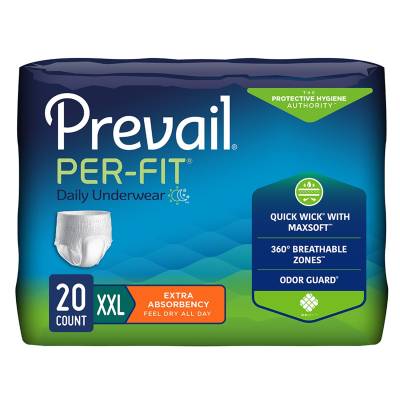 Unisex Adult Absorbent Underwear Prevail® Per-Fit® Extra Pull On with Tear Away Seams 2X-Large Disposable Heavy Absorbency