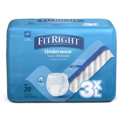 Unisex Adult Absorbent Underwear FitRight® Bariatric Pull On with Tear Away Seams 3X-Large Disposable Heavy Absorbency