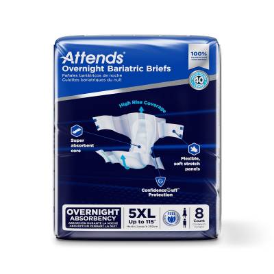 Unisex Adult Incontinence Brief Attends® Overnight Bariatric 5X-Large Disposable Heavy Absorbency