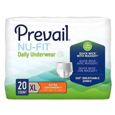 Unisex Adult Absorbent Underwear Prevail® Nu-Fit® Pull On with Tear Away Seams X-Large Disposable Heavy Absorbency