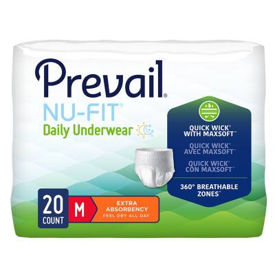 Unisex Adult Absorbent Underwear Prevail® Nu-Fit® Pull On with Tear Away Seams Medium Disposable Heavy Absorbency