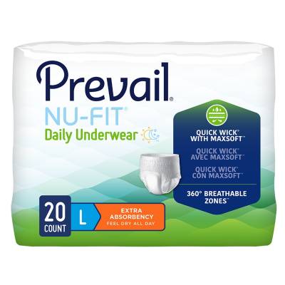 Unisex Adult Absorbent Underwear Prevail® Nu-Fit® Pull On with Tear Away Seams Large Disposable Heavy Absorbency