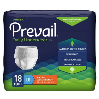 Unisex Adult Absorbent Underwear Prevail® Daily Underwear Extra Pull On with Tear Away Seams Large Disposable Moderate Absorbency