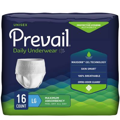 Unisex Adult Absorbent Underwear Prevail® Daily Underwear Maximum Pull On with Tear Away Seams Large Disposable Heavy Absorbency