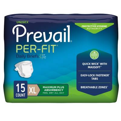 Unisex Adult Incontinence Brief Prevail® Per-Fit® Maximum Plus X-Large Disposable Heavy Absorbency