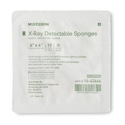 Gauze Sponge McKesson 4 X 4 Inch 16-Ply Sterile X-Ray Detectable 10 per Tray