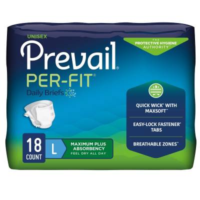 Unisex Adult Incontinence Brief Prevail® Per-Fit® Maximum Plus Large Disposable Heavy Absorbency