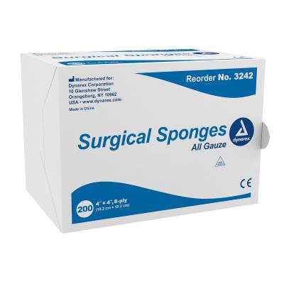 Gauze Sponge Dynarex® 4 X 4 Inch 8-Ply NonSterile 200 per Pack