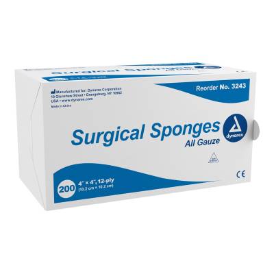 Gauze Sponge Dynarex® 4 X 4 Inch 12-Ply NonSterile 200 per Pack