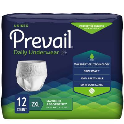 Unisex Adult Absorbent Underwear Prevail® Daily Underwear Extra Pull On with Tear Away Seams 2X-Large Disposable Moderate Absorbency