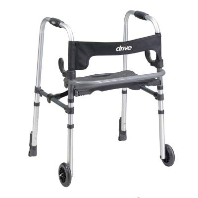 Dual Trigger Release Folding Walker with Wheels and Seat Adjustable Height Clever-Lite LS Aluminum Frame 300 lbs. Weight Capacity 29-1/2 to 39 Inch Height