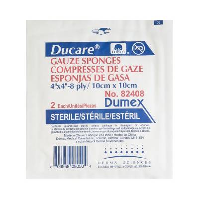 Gauze Sponge Ducare 4 X 4 Inch 8-Ply Sterile 2 per Pack