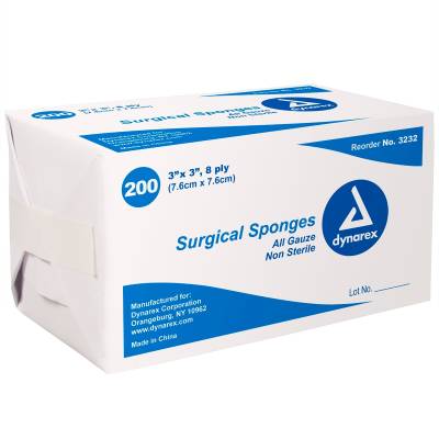 Gauze Sponge Dynarex® 3 X 3 Inch 8-Ply NonSterile 200 per Pack