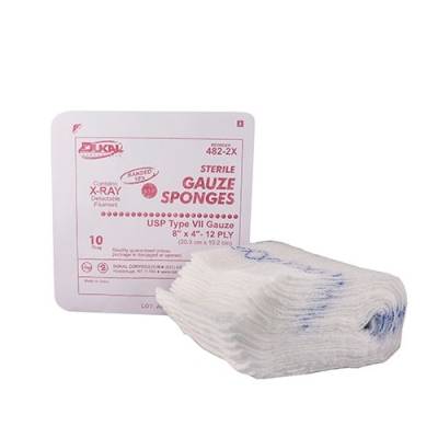 Gauze Sponge Dukal™ 4 X 8 Inch 12-Ply Sterile X-Ray Detectable 10 per Pack