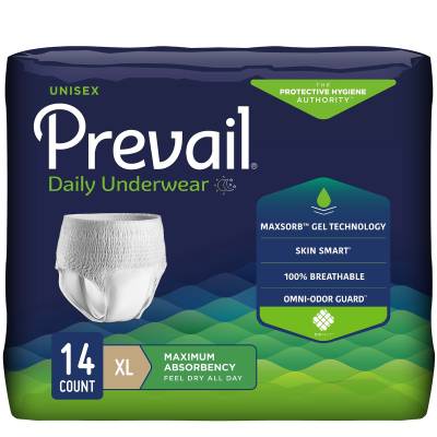 Unisex Adult Absorbent Underwear Prevail® Daily Underwear Maximum Pull On with Tear Away Seams X-Large Disposable Heavy Absorbency