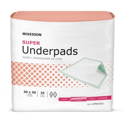 Disposable Underpad McKesson Super 30 X 30 Inch Fluff / Polymer Moderate Absorbency