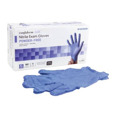 Exam Glove McKesson Confiderm® 3.5C X-Large NonSterile Nitrile Standard Cuff Length Textured Fingertips Blue Chemo Tested