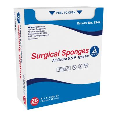 Gauze Sponge Dynarex® 4 X 4 Inch 8-Ply Sterile 2 per Pack