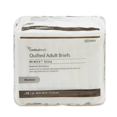 Unisex Adult Incontinence Brief Wings™ Extra Quilted Medium Disposable Moderate Absorbency