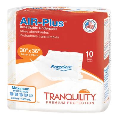 Disposable Underpad Tranquility® AIR-Plus™ 30 X 36 Inch Powersorb® Material Heavy Absorbency