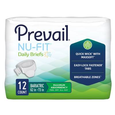 Unisex Adult Incontinence Brief Prevail® Nu-Fit® 2X-Large Disposable Heavy Absorbency