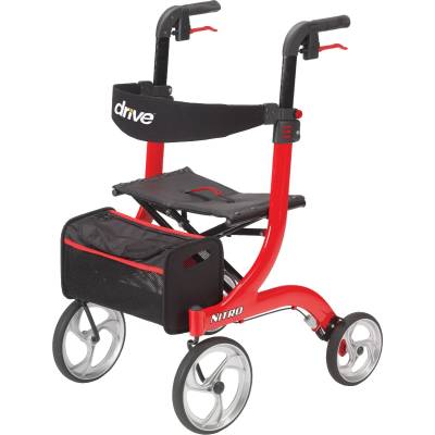 4 Wheel Rollator drive™ Nitro Red Adjustable Height / Folding Aluminum Frame
