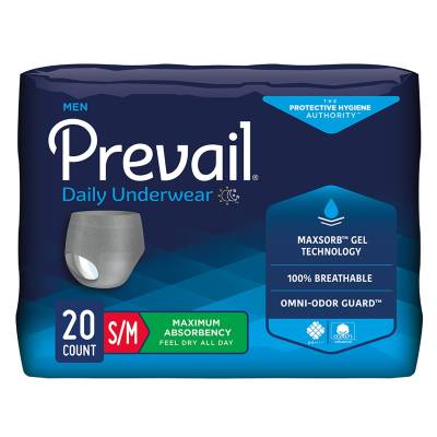 Male Adult Absorbent Underwear Prevail® Daily Underwear Pull On with Tear Away Seams Small / Medium Disposable Heavy Absorbency