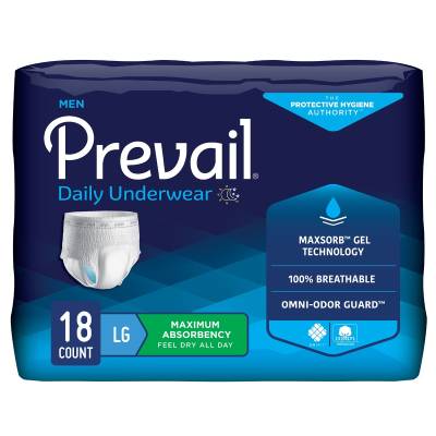 Male Adult Absorbent Underwear Prevail® Daily Underwear Pull On with Tear Away Seams Large Disposable Heavy Absorbency