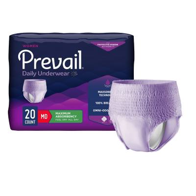 Female Adult Absorbent Underwear Prevail® Daily Underwear Pull On with Tear Away Seams Medium Disposable Heavy Absorbency